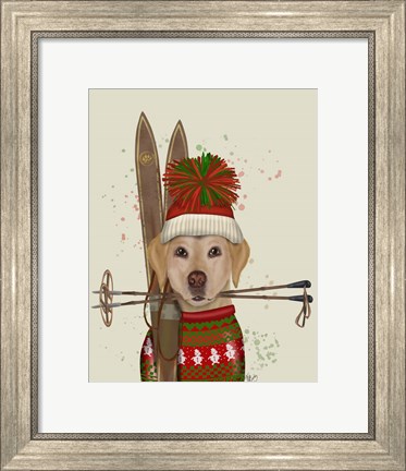 Framed Yellow Labrador, Skiing Print