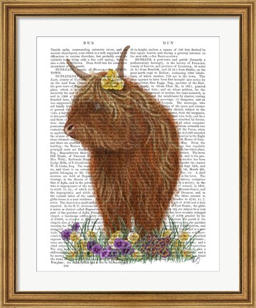 Framed Highland Cow, Pansy Book Print Print