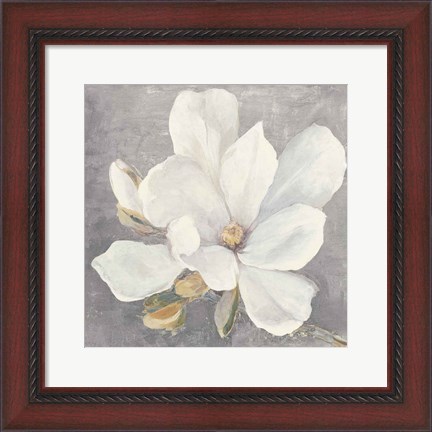 Framed Serene Magnolia Light Gray Print