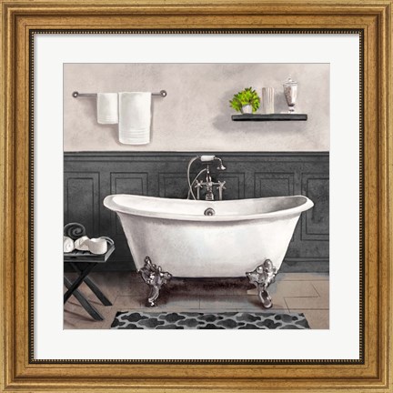 Framed Serene Bath II black &amp; white Print