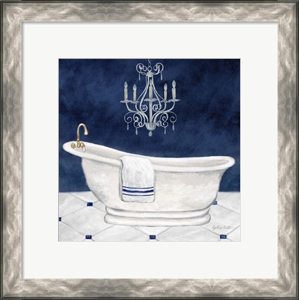 Framed Navy Blue Bath I Print