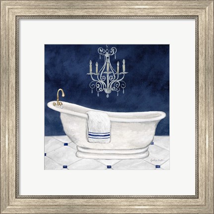 Framed Navy Blue Bath I Print