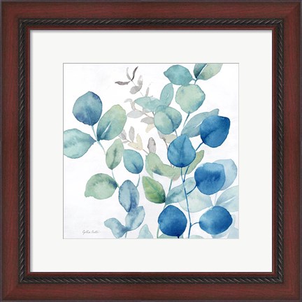 Framed Eucalyptus Leaves Navy II Print