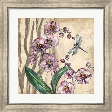 Framed Boho Orchid &amp; Dragonfly I Print