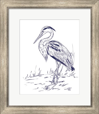 Framed Indigo Heron I Print