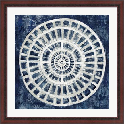 Framed Blue Textured Medallion Print