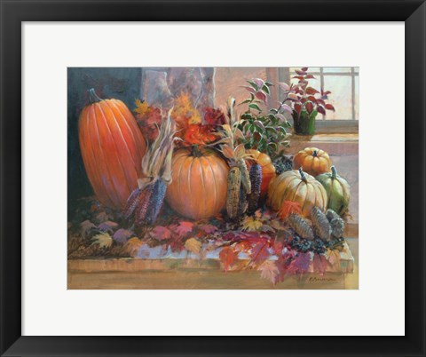 Framed Pumpkins on the Hearth Print