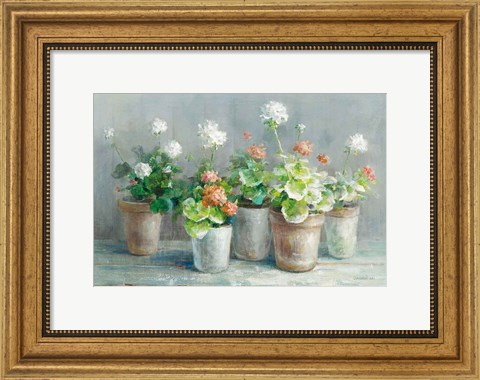 Framed Farmhouse Geraniums Crop Print