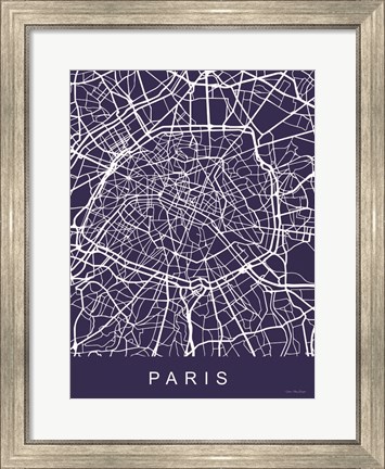 Framed Paris Street Blue Map Print