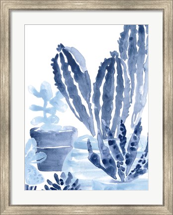 Framed Indigo Succulent I Print