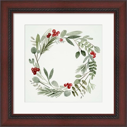 Framed Holly Wreath I Print