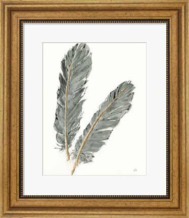 Framed Gold Feathers IV on Grey Print