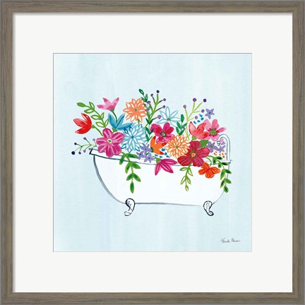 Framed Floral Bathroom I Light Blue Print