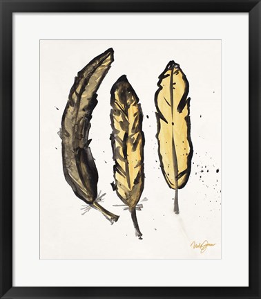 Framed Golden Feathers I Print