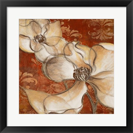 Framed Whispering Magnolia on Red II Print