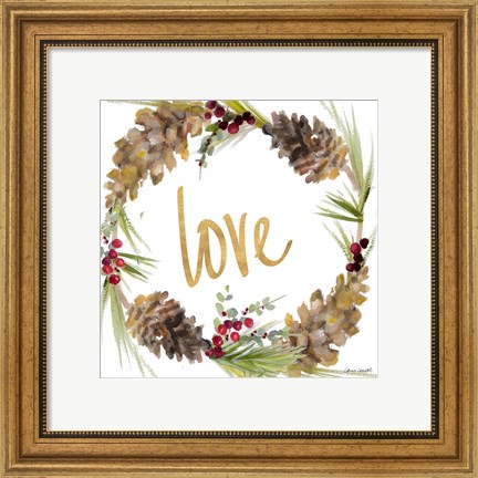 Framed Gold Christmas Wreath I Print