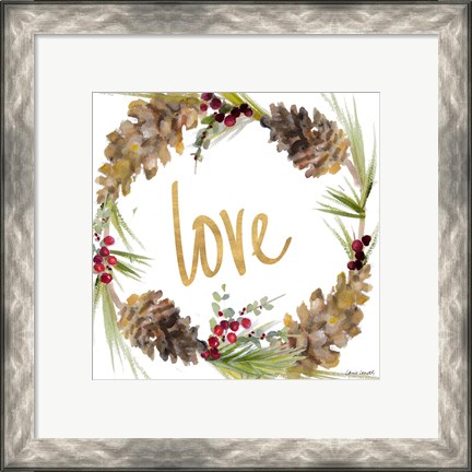 Framed Gold Christmas Wreath I Print