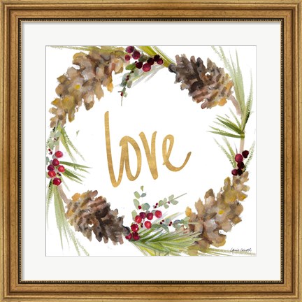 Framed Gold Christmas Wreath I Print