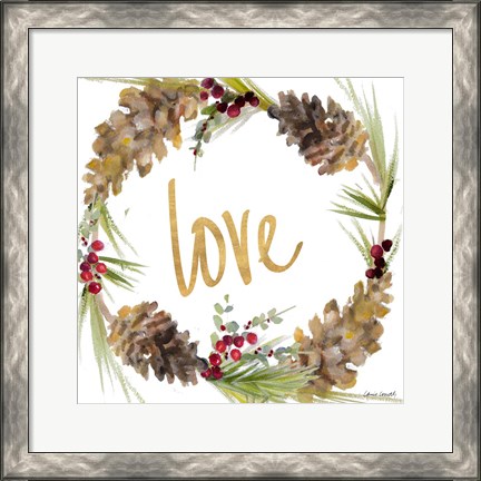 Framed Gold Christmas Wreath I Print