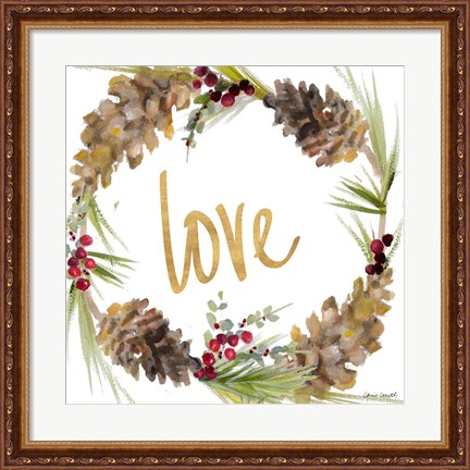 Framed Gold Christmas Wreath I Print