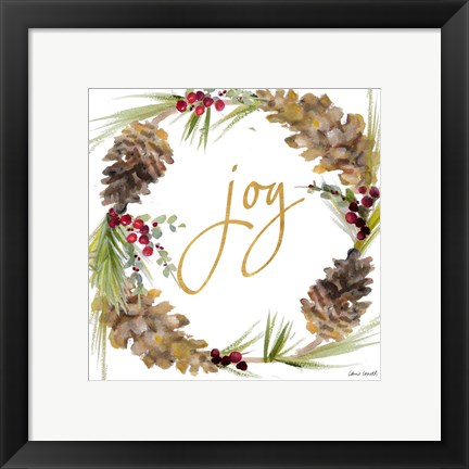 Framed Gold Christmas Wreath II Print