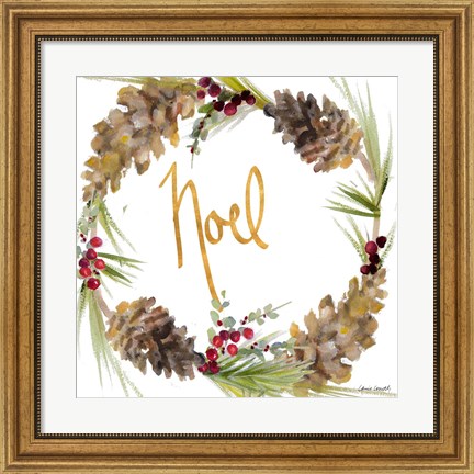 Framed Gold Christmas Wreath III Print