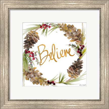 Framed Gold Christmas Wreath IV Print