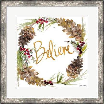 Framed Gold Christmas Wreath IV Print