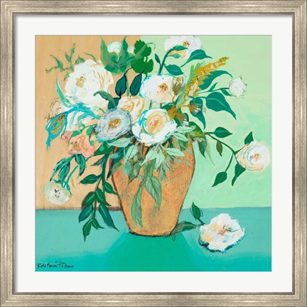 Framed Vase of White Roses Print