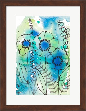 Framed Blue Watercolor Wildflowers I Print