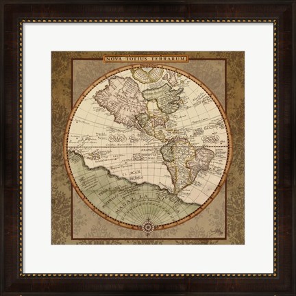 Framed Damask World Map I Print