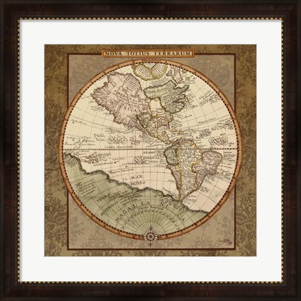 Framed Damask World Map I Print