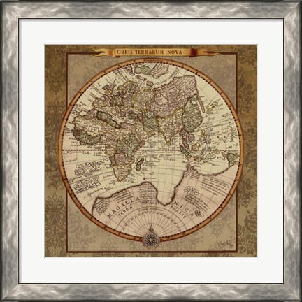 Framed Damask World Map II Print