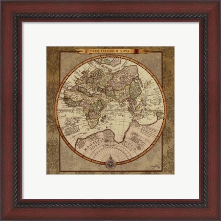 Framed Damask World Map II Print