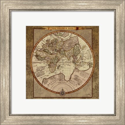 Framed Damask World Map II Print