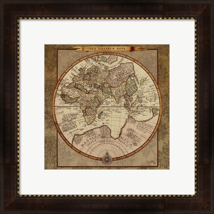 Framed Damask World Map II Print