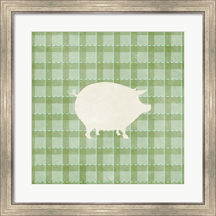 Framed Farm Pig on Plaid Print