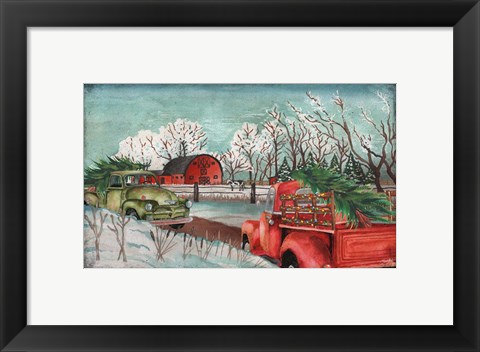 Framed Winter Time on the Farm with Lights Print