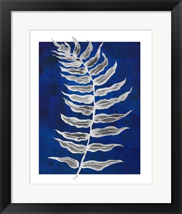 Framed Blue Fern in White Border I Print