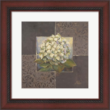 Framed Hydrangeas on Brown II Print