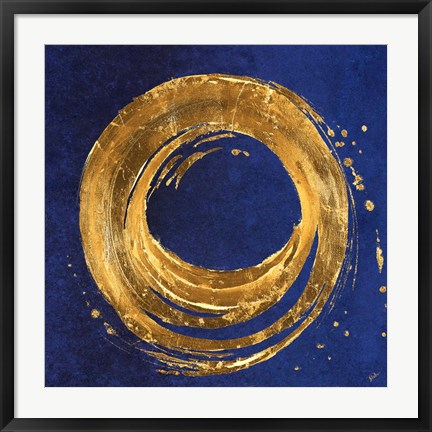 Framed Gold Circle on Blue Print