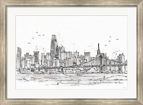 Framed Skyline Sketches VII No Words Flowers Print