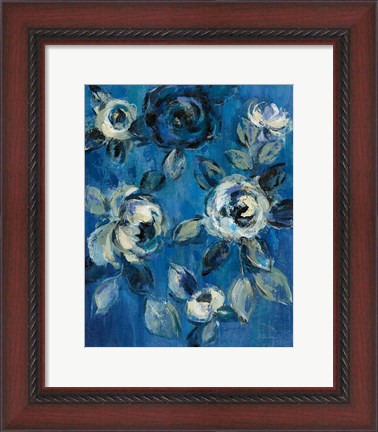 Framed Loose Flowers on Blue I Print