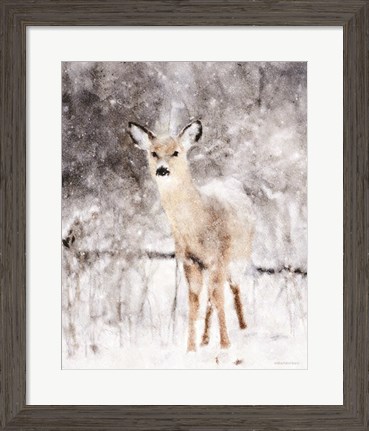 Framed Deer in Winter Forest Print