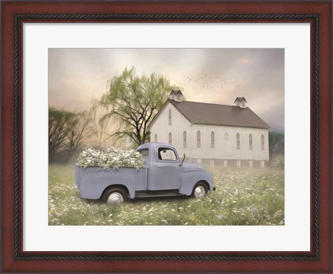 Framed Blue Ford at Barn Print