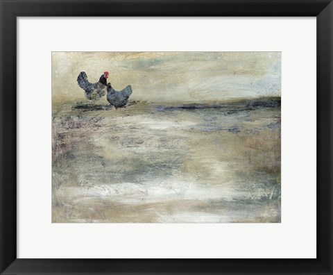 Framed Rooster Duet Print