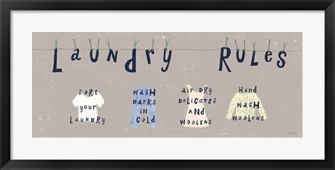 Framed Laundry Rules I Gray Print