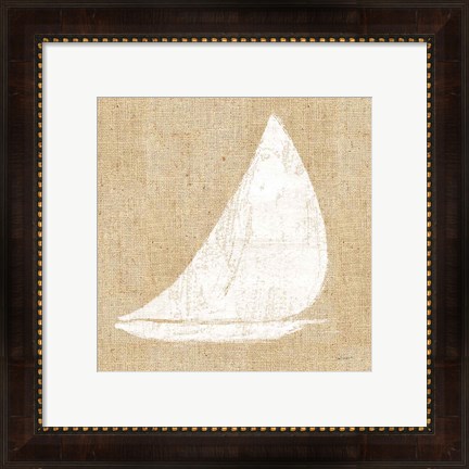 Framed Driftwood Coast I White Burlap Print