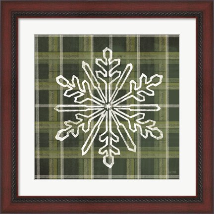 Framed Green Plaid Snowflakes Print