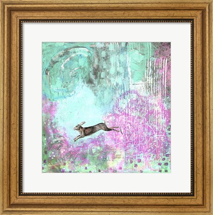 Framed Rabbit and Purple Flowers Print